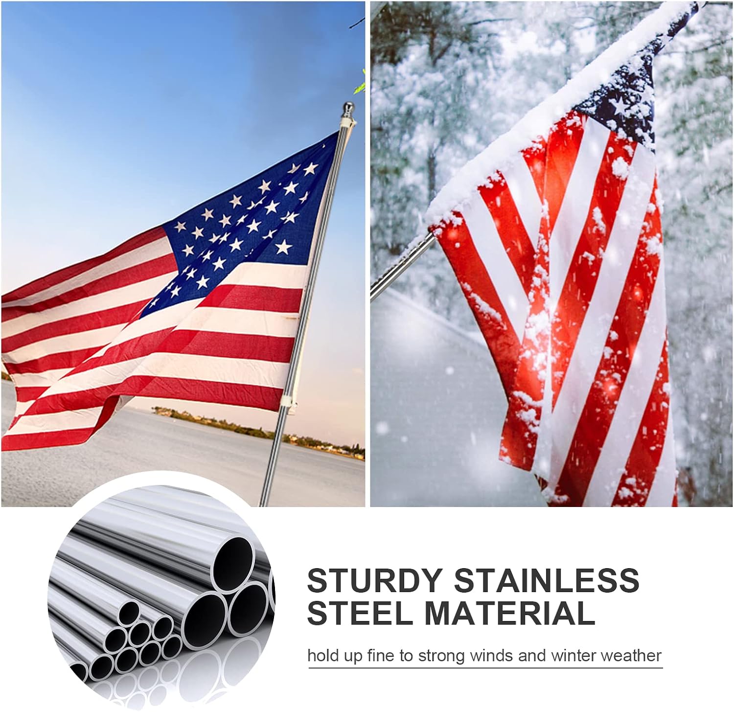 COCONUT 6FT Stainless Steel Tangle Free Flag Pole, for 3x5 American Flag, House Porch Residential Commercial Use, Silver (Bracket Not Included)