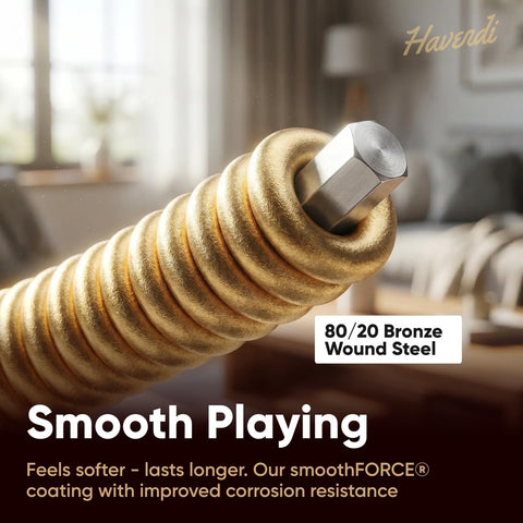 HAVENDI® Acoustic Guitar Strings 80/20 Bronze Coating I Brilliant Sound Quality I Includes 3 Picks (Custom Light 11-52, 1 Set)