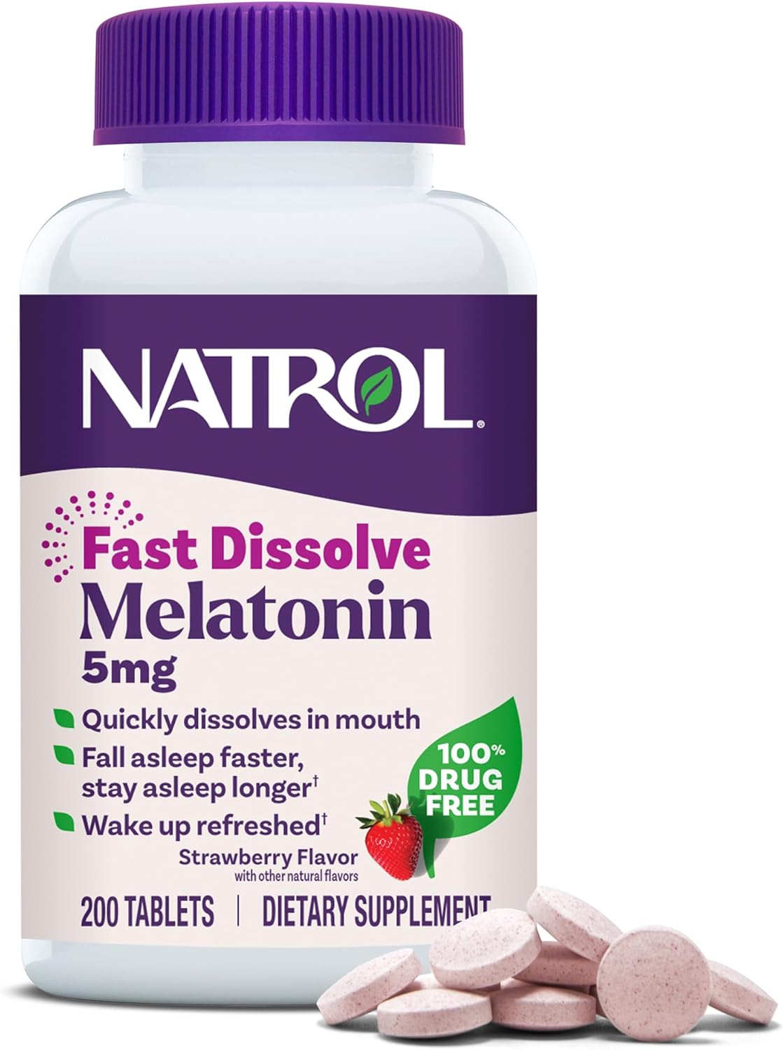 Natrol Melatonin 5 mg Fast Dissolve Tablets, Strawberry, 200 Count