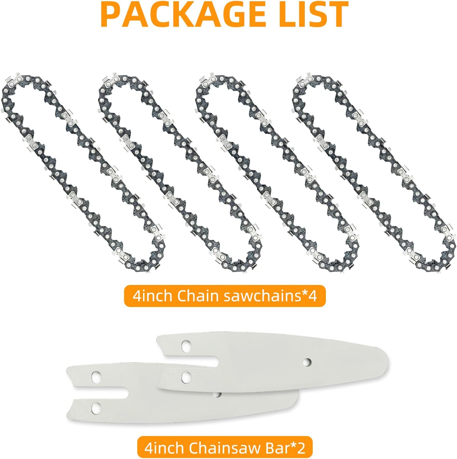 4 Inch Mini Chainsaw Chain and Bar for Replace Blade Pruner Mini Chainsaw Hand Held 4 Inch Cordless Chainsaw Chains 1/4"LP .043" Gauge 28 Drive Links for Wood Cutting [4Chains + 2Bars]