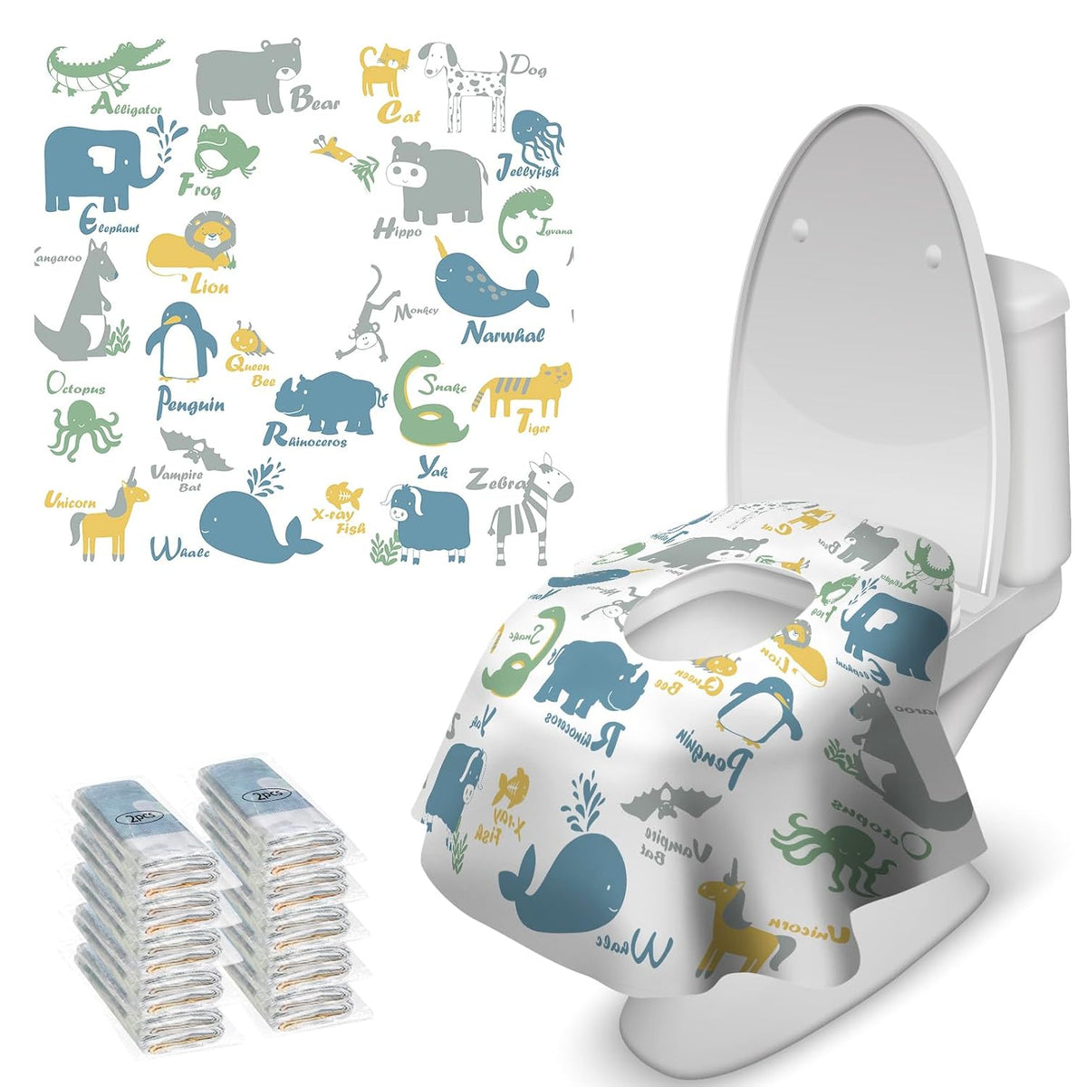 Blissful Diary 20 Pcs Toilet Seat Covers Disposable for Toddlers & Adults, Extra Large Waterproof, Portable Package for Travel, Kids Potty Training (Pack of 2)