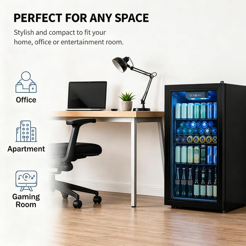Dawmilon 3.2 Cu.Ft Beverage Refrigerator, 126 Can Beverage Cooler, Glass Door Drink Fridge, Mini Fridge with Digital Temperature Control and Air Cooling System for Beer Soda Wine Home Office Bar