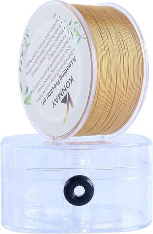 KONMAY 0.6mm Gold Nylon String with Case for Bracelets,190 Yards Braided Nylon Satin Cord for Jewelry Making, Beading,Chinese Knotting, Kumihimo, Macramé