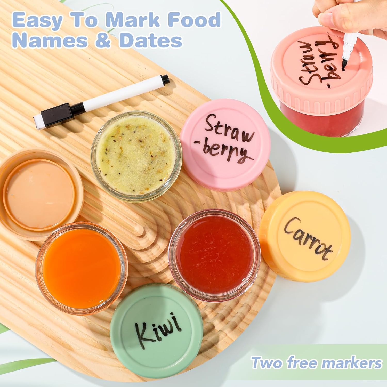 RowinsyDD 40 Pack Baby Food Containers, 4 oz Glass Baby Food Jars with Lids