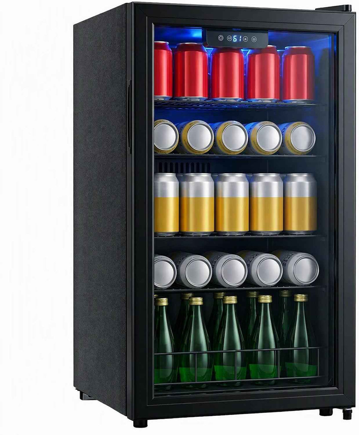 3.2 Cu.ft Beverage Refrigerator, 130 Can Wine Soda Beer Fridge with Glass Door and Digital Temperature Control, Undercounter Drink Cooler for Office Home Bedroom Dorm Bar