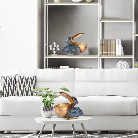 Pelican Key Holder Statues,Fun Animal Hippo Candy Dish,Candy Dish for Office Desk Unique,Modern Key Holder for Pelican Figurine,Suitability Desk candy bowl and Entry Table Decor Items(Gold1)