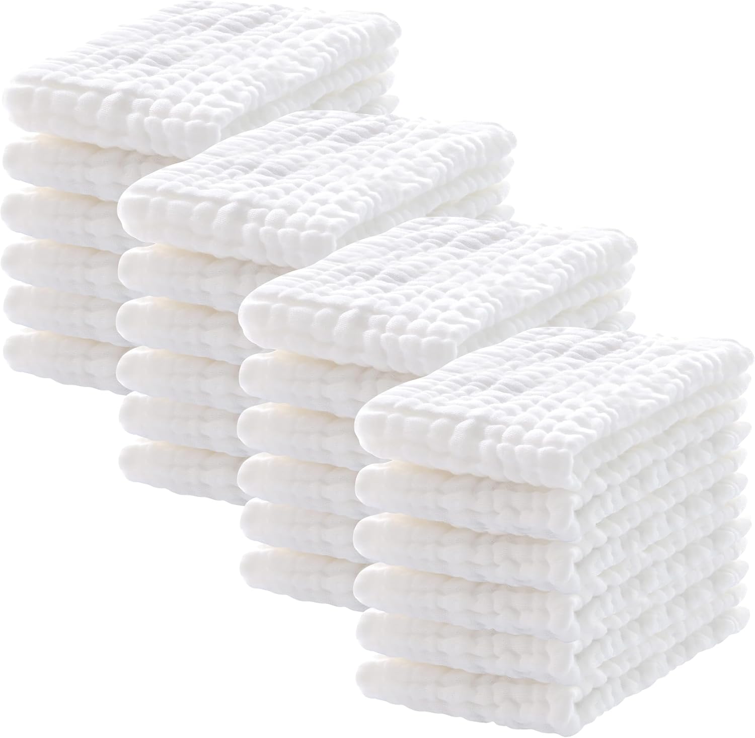 Lovely Care 24 Pack Muslin Burp Cloths 100% Cotton Muslin Cloths Large 20''x10'' Extra Soft and Absorbent Baby Burping Cloth - White
