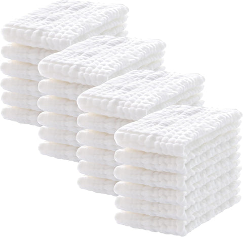 Lovely Care 24 Pack Muslin Burp Cloths 100% Cotton Muslin Cloths Large 20''x10'' Extra Soft and Absorbent Baby Burping Cloth - White