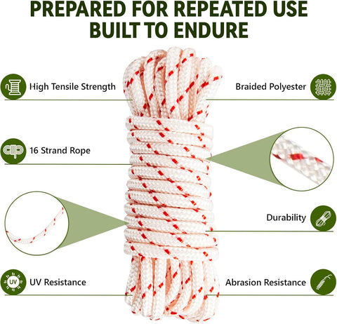 3 Pack, 10 ft x 9/64" (3.5mm) Pull Cord Rope with Handle