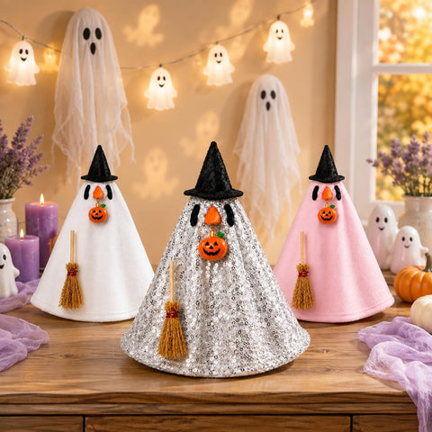 7 Inch Desk Goose Outfits, Mini Desktop Fall Goose Pumpkin Outfit, Ghost Desk Goos Outfits (Silver Halloween Costume)