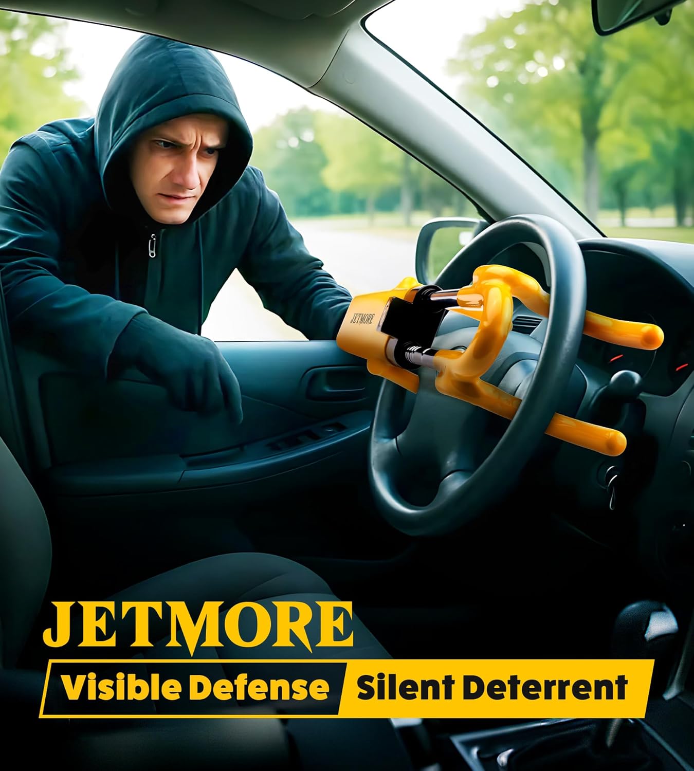JETMORE Steering Wheel Lock with Keys Adjustable Wheel Locks for Anti Theft