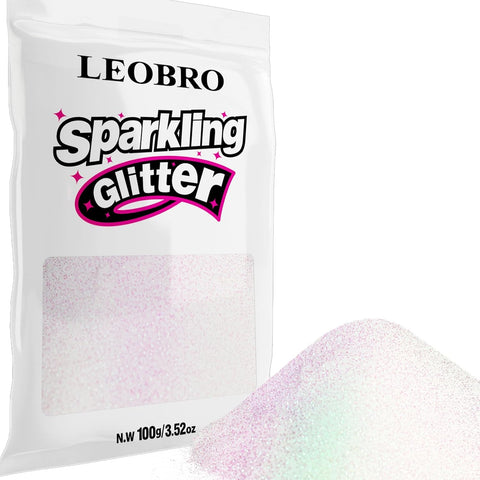 LEOBRO White Glitter, 100g / 3.5 oz Iridescent Fine Glitter for Crafts, Resin, DIY Jewelry Keychains Flowers Party Decorations, Iridescent Reddish White