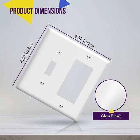 Enerlites 2-Gang Toggle and Decorator/GFCI Combination Wall Plate, White