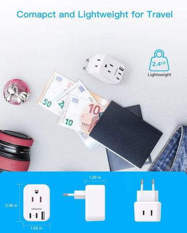 European Travel Plug Adapter, International Power Adapter, US to Europe