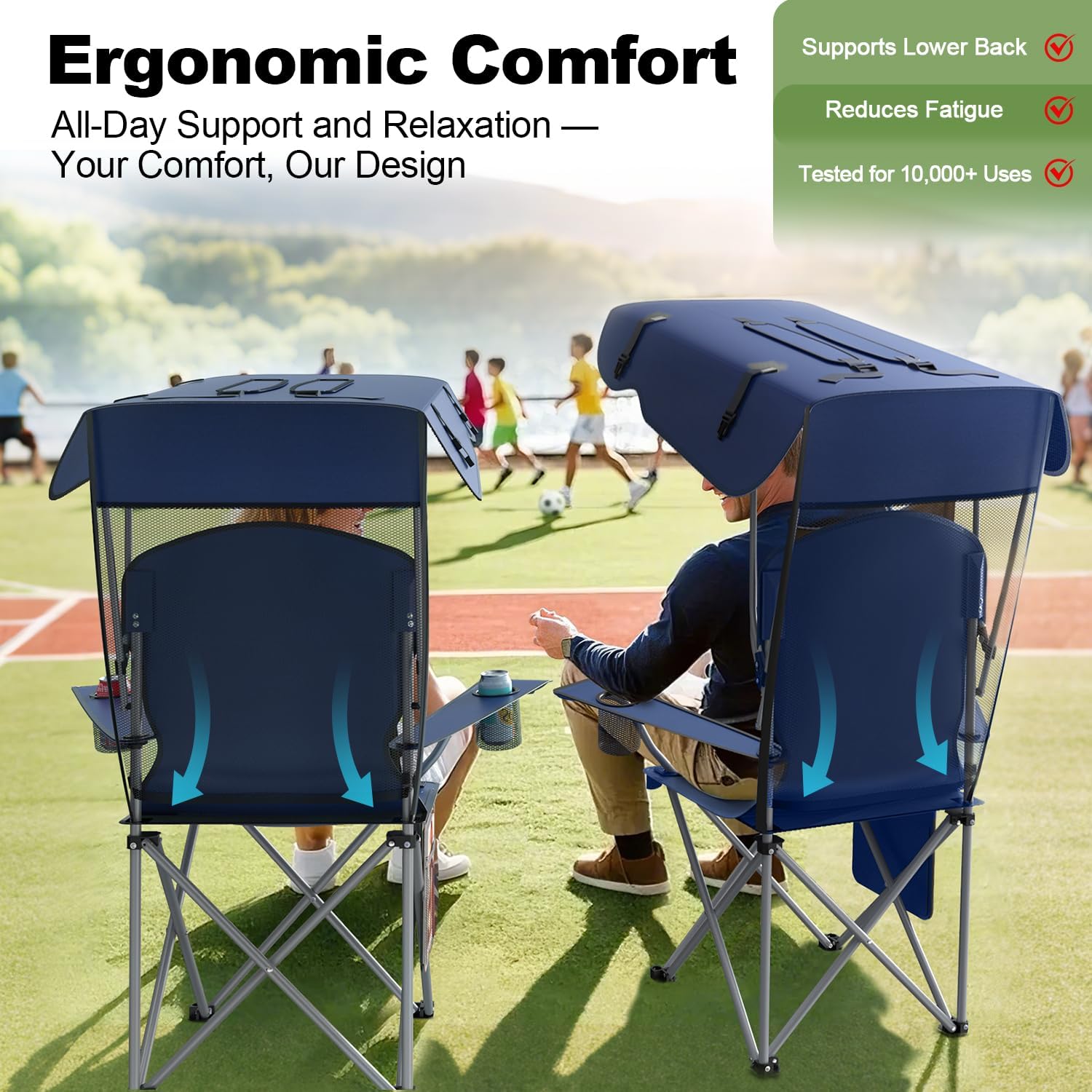 VTOY Portable Folding Camping Chair with Canopy, Outdoor Sun Shade Chair