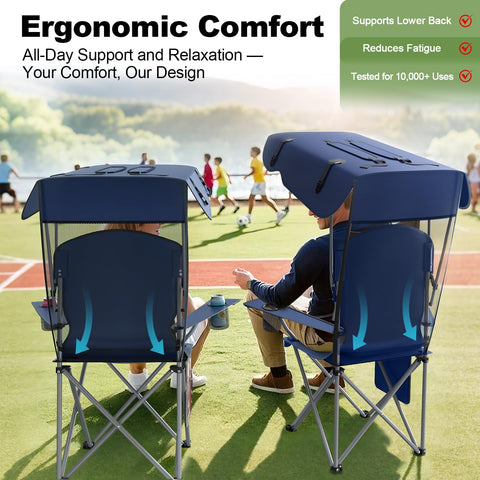 VTOY Portable Folding Camping Chair with Canopy, Outdoor Sun Shade Chair