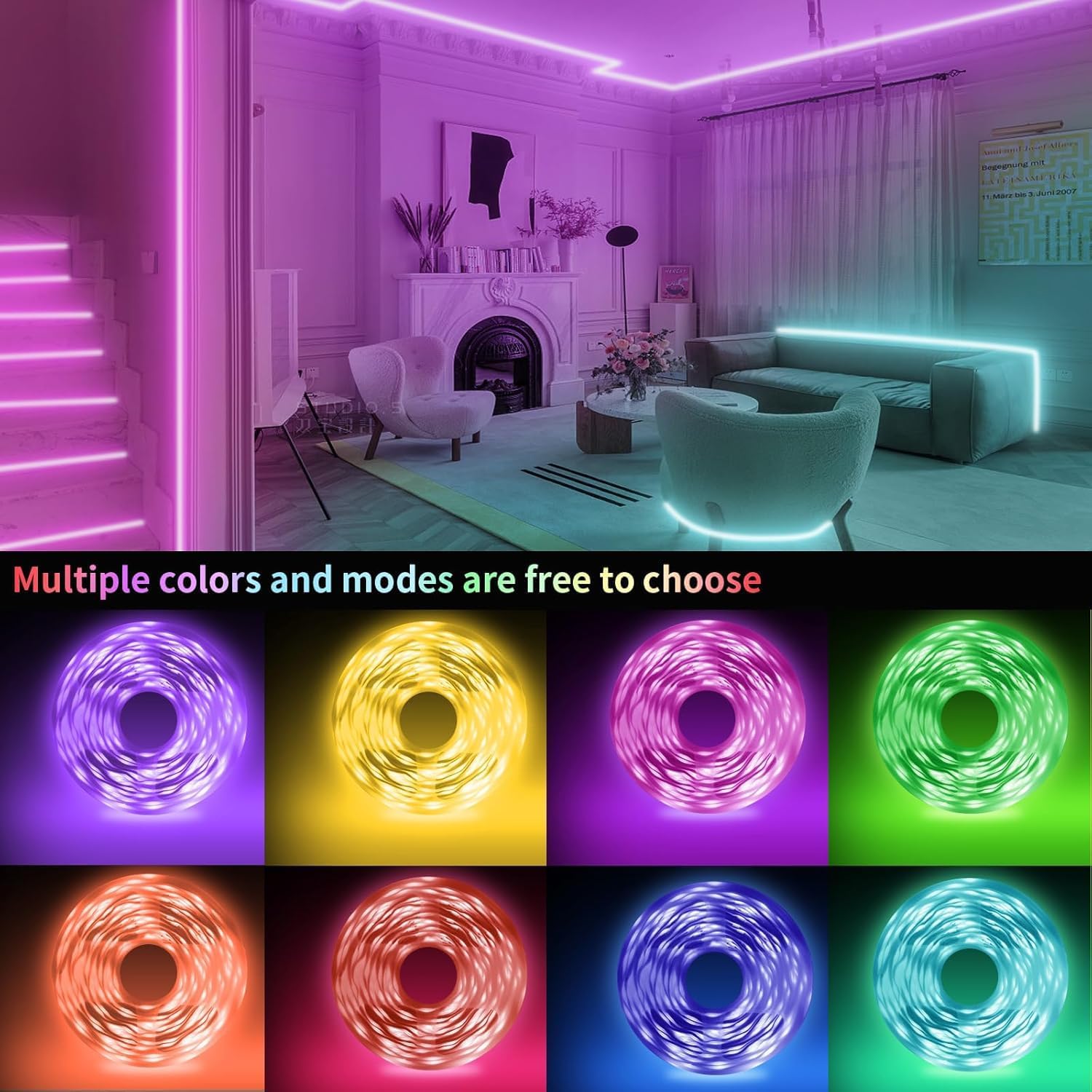 KSIPZE Led Lights for Bedroom 50ft Led Strip Lights with Remote App Control
