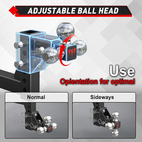 TYT Adjustable Tri-Ball Hitch Ball Mount for 2-Inch Receiver