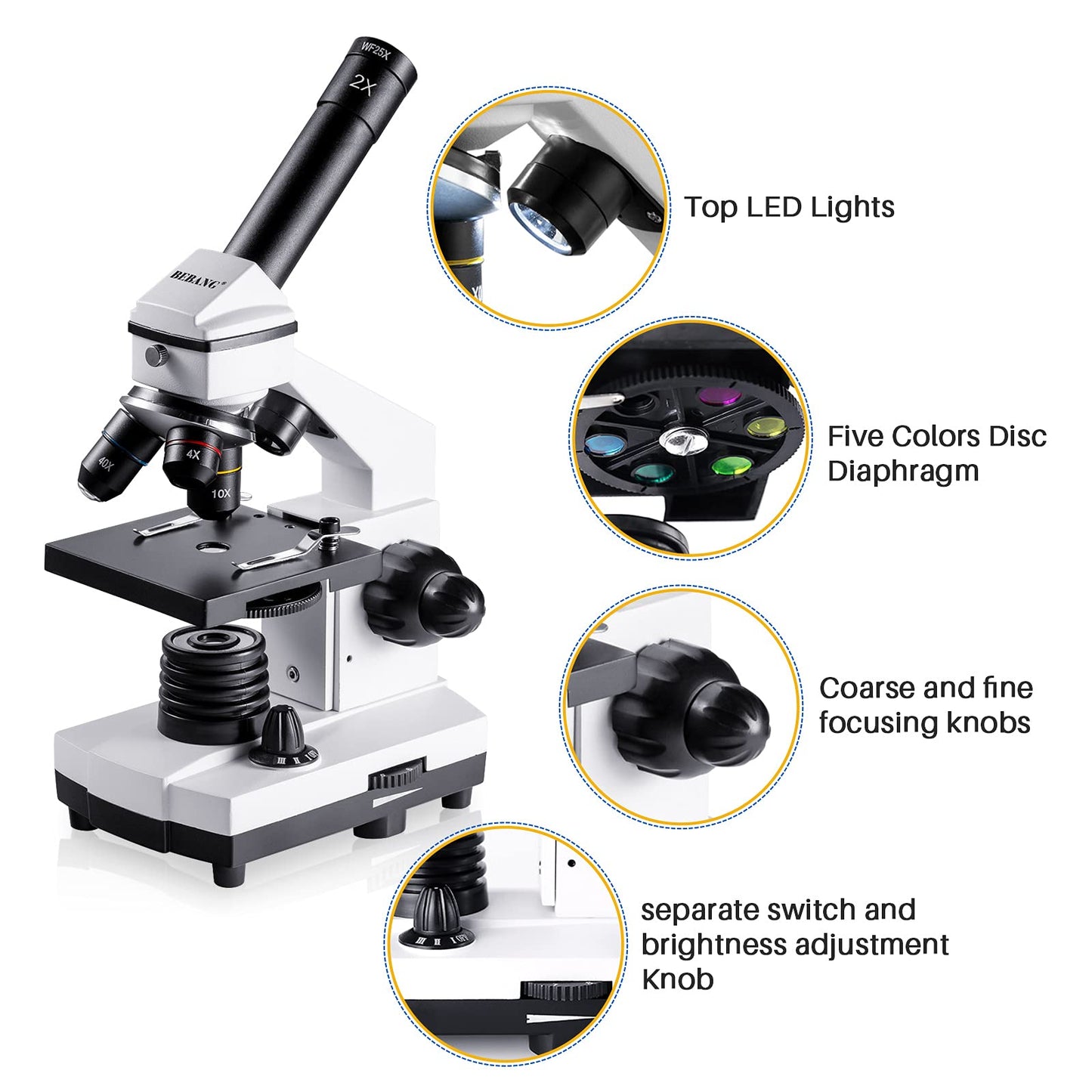 Microscope for Adults Kids, 100X-2000X BEBANG Compound Microscope with Microscope Slides, Microscope Kit for Kids Students Home School Lab