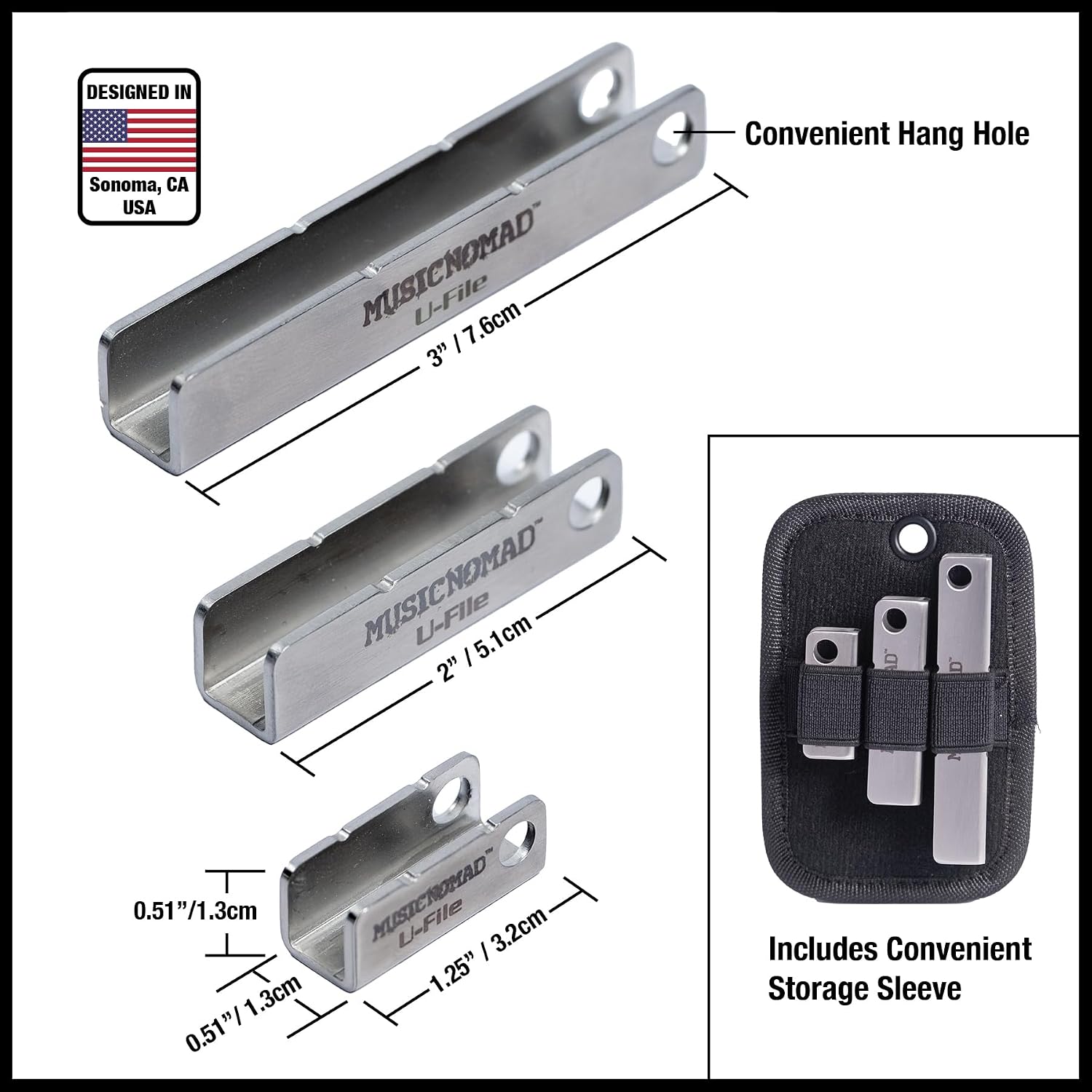 MusicNomad U-File Single Fret Leveler, 3-Pack (MN813)