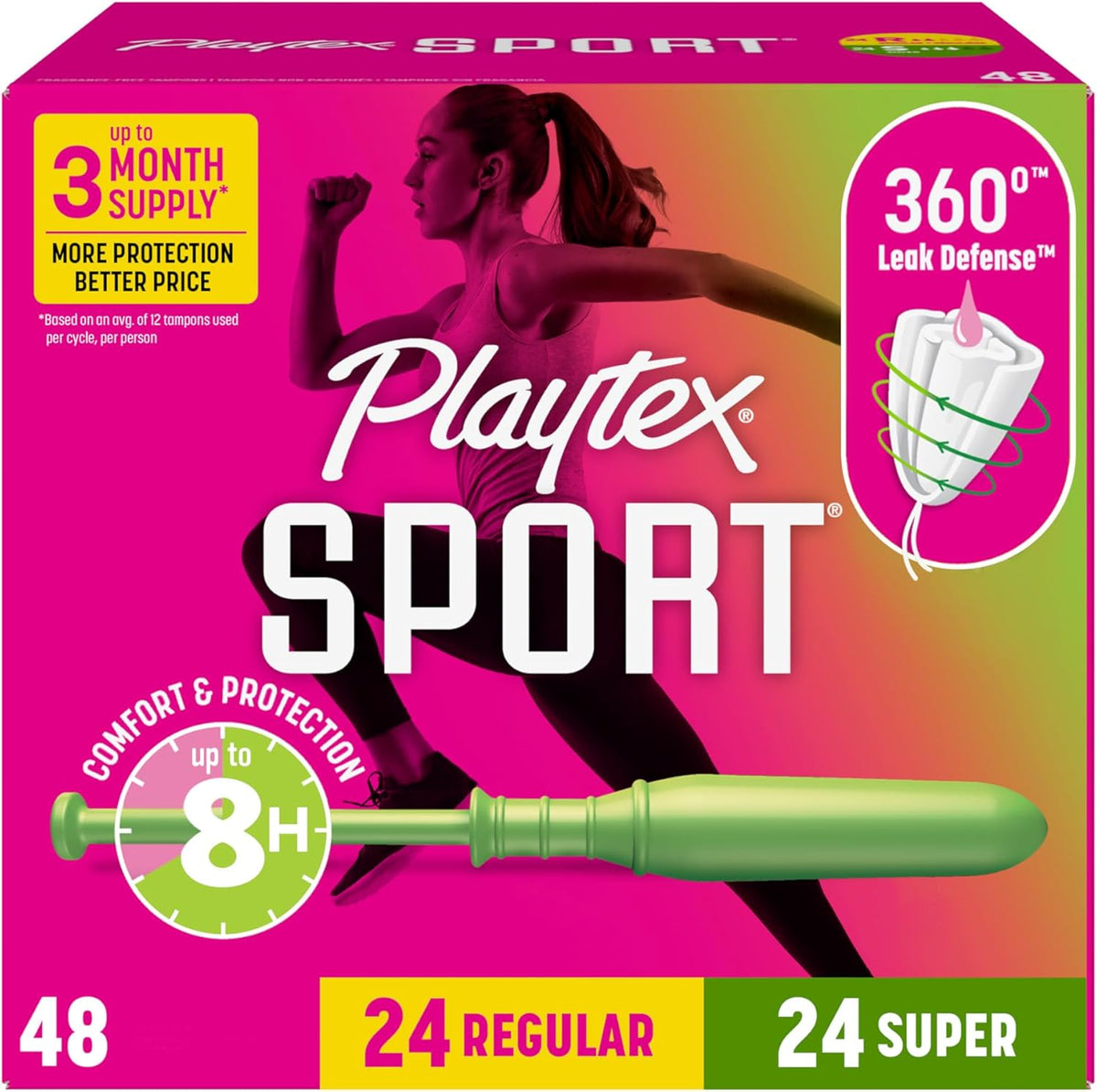 Playtex Sport Tampons, Multipack Regular/Super, Fragrance Free, 48 ct