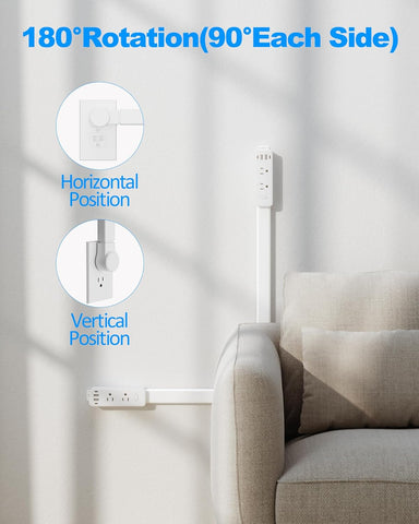 Olcorife Outlet Extender Stick, Power Strip with 6 Outlets & 4 USB Ports, Extends 22"-34", Rotates 180°(90° per Side), Home Dorm Essential for Nightstand, Couch and Desk
