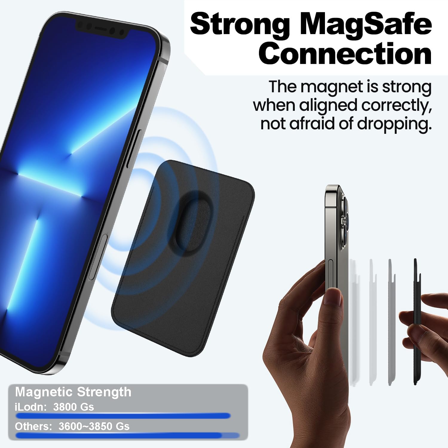 iLodn Magnetic Wallet Compatible with MagSafe for iPhone 17 16 15 14 13 12 Pro Max Air Plus Model, Mag 3 Safe Card Holder Stick on Accessories for Cell Phone & Case, Aureate