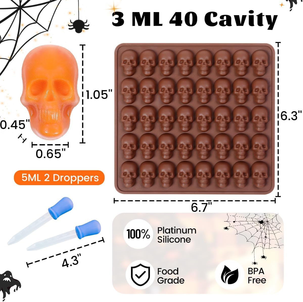 Skull Silicone Molds, Halloween Gummy Chocolate Molds 4 Pcs Mini Skull Mold