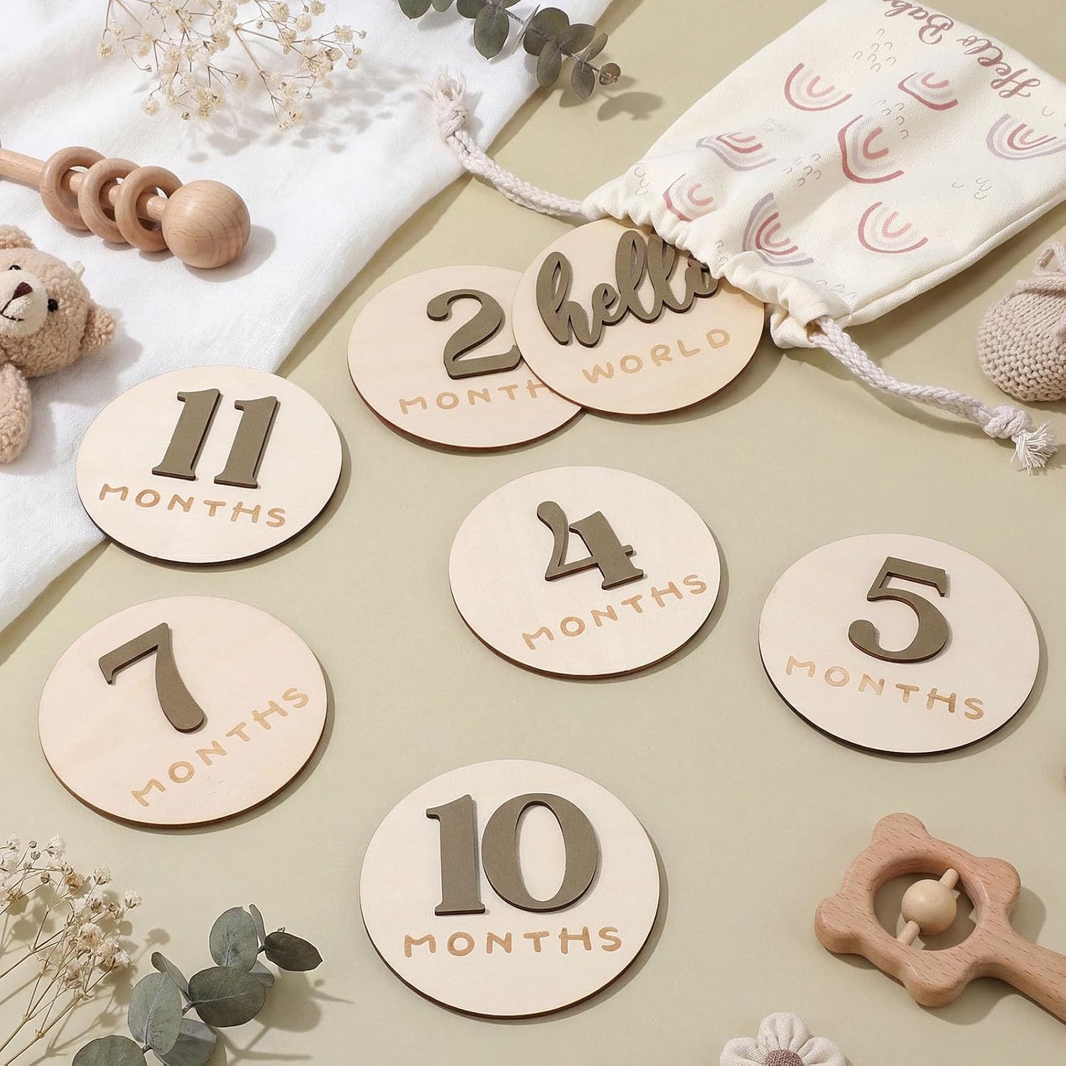 Baby Monthly Milestone Announcement Signs Wood,Brown,Number