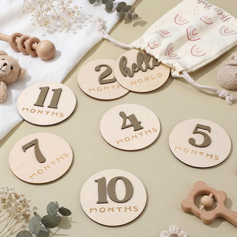 Baby Monthly Milestone Announcement Signs Wood,Brown,Number