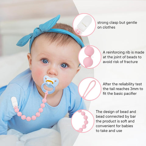 Baby Girl Newborn Essentials, 4 Pack Silicone Pacifier Clips for Girls