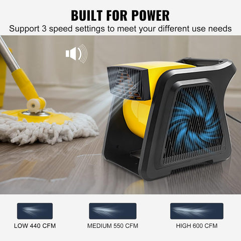 VEVOR Pivoting Utility Fan, 600 CFM High Velocity Floor Blower for Drying