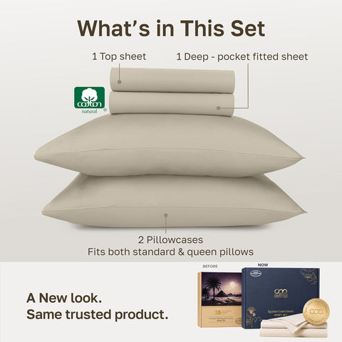 California Design Den Certified 100% Egyptian Cotton Full Bed Sheets, Beige