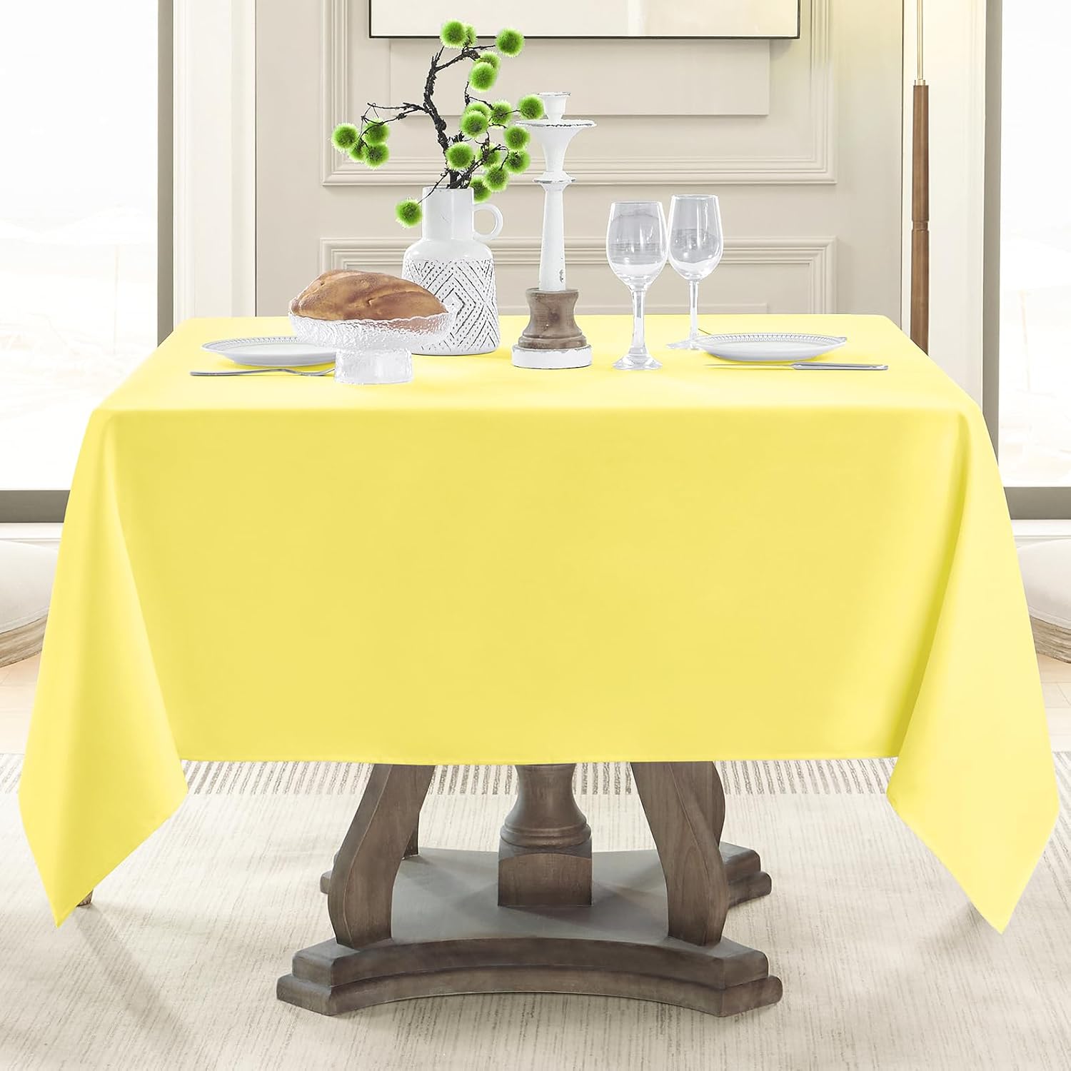 1 Pack Yellow Square Tablecloths 52x52 Inch for Dining Tables