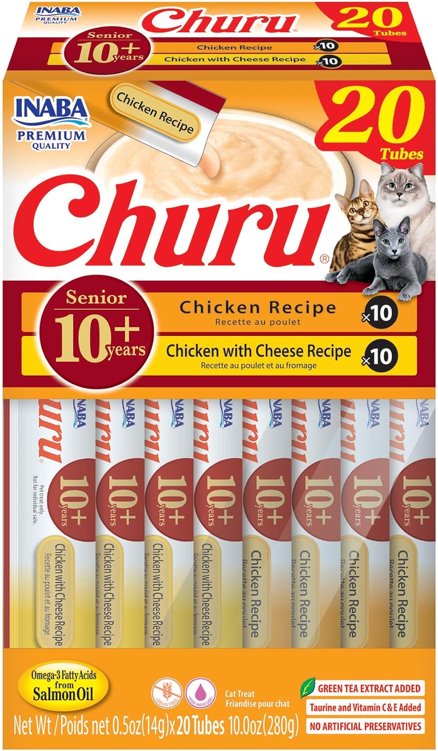 INABA Churu Senior Lickable Cat Treats, Chicken Variety, 20ct