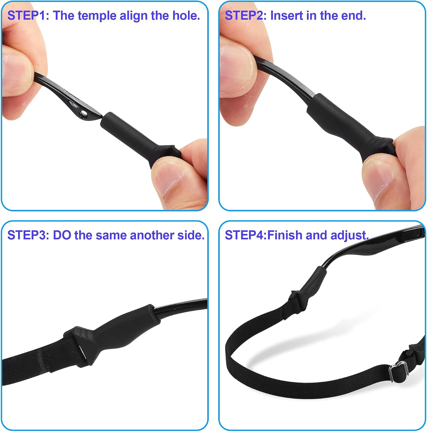 lvvfit Kids Glasses Straps(6.5-10inch)-Adjustable Glasses Strap Sports Sunglasses Eyeglasses Holder Straps for Toddler and Kids-Eyewear Retainers for boys and girls age 3-12 years (4pcs Blue)