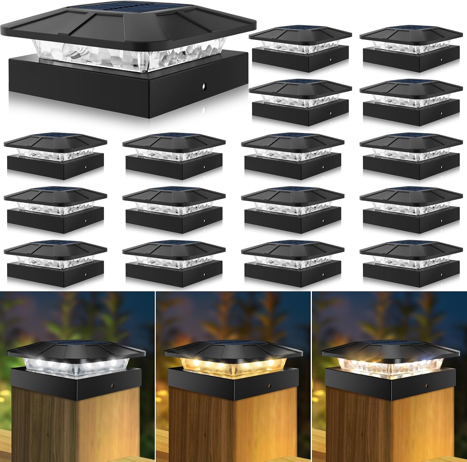 Peasur 16 Packs 4x4 Solar Post Cap Lights Outdoor with 3 Modes