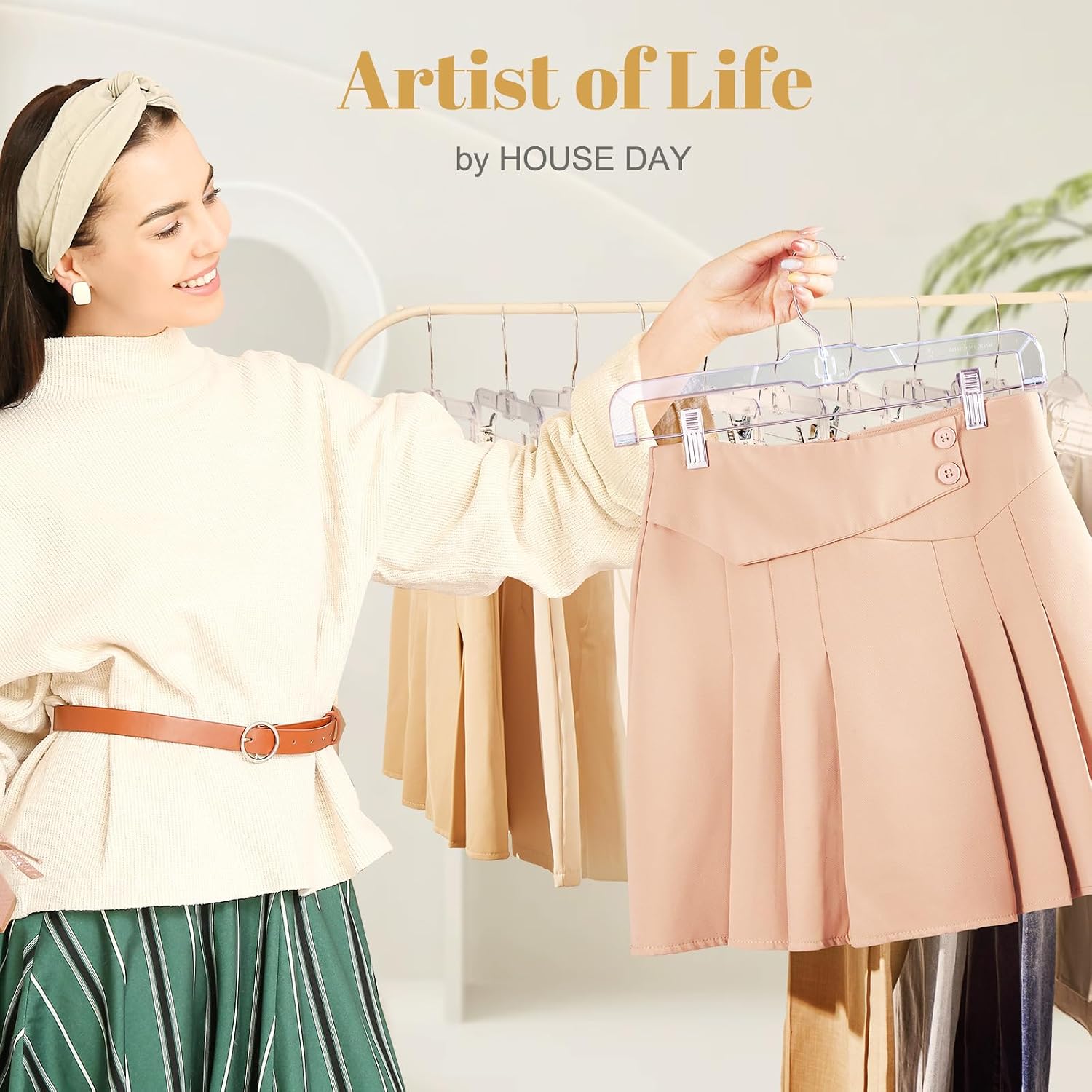 HOUSE DAY 14 Inch Clear Pants Hangers with Clips 12 Pack, Skirt Hangers