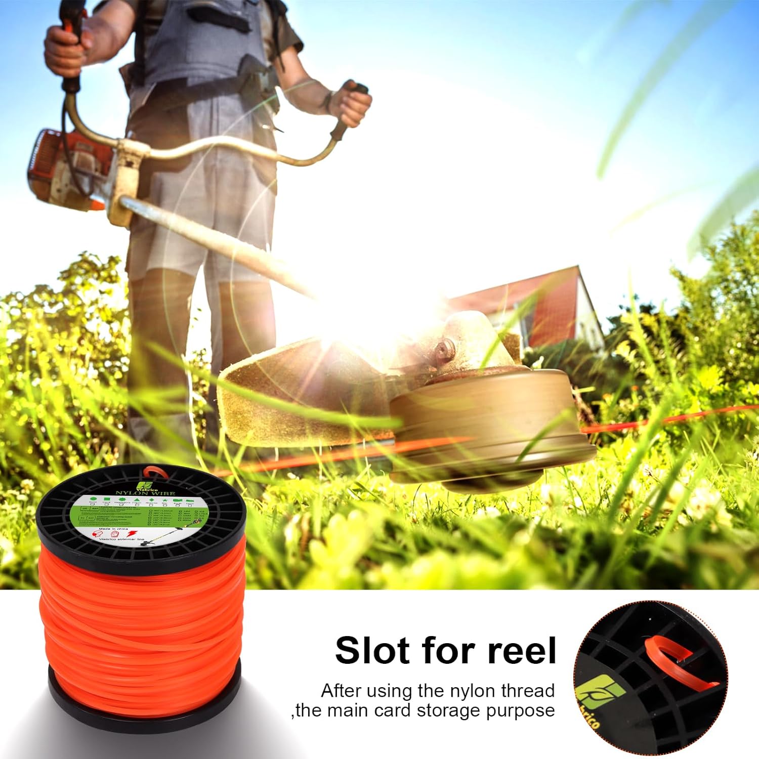 Viabrico .095" Weed Eater String, Square Orange Heavy Duty String Trimmer Line, Weed Wacker String Universal Commercial Grade, Premium Nylon Weedeater Line 0.095" x 1.7LB, 330Foot