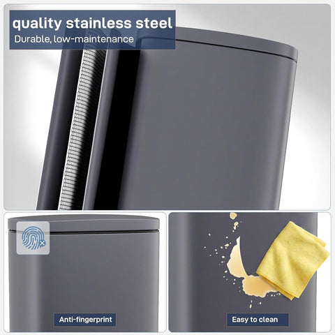 Arlopu 8 Gallon Step Kitchen Trash Can, Stainless Steel Garbage Bin, Grey