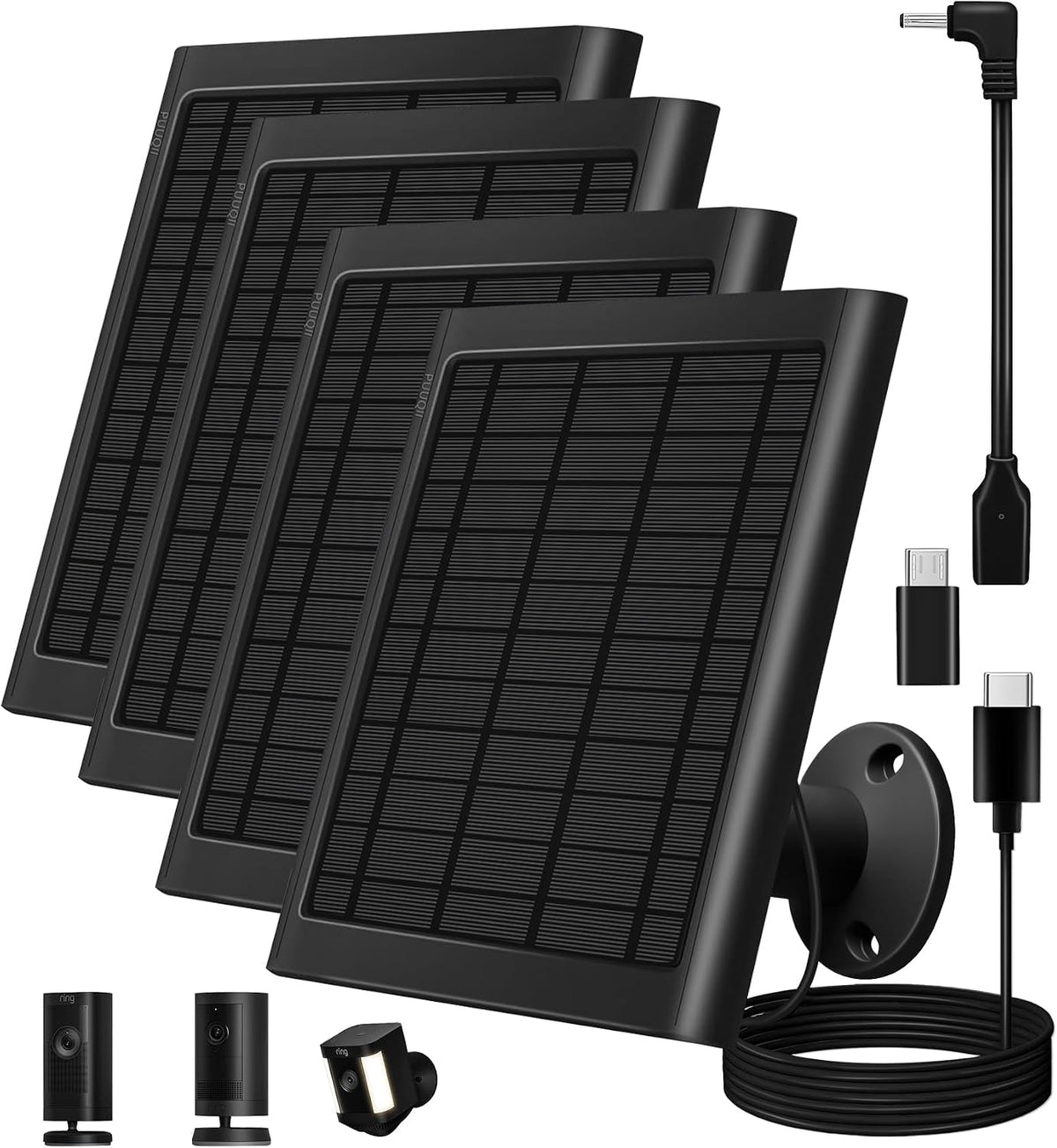 4-Pack 8W Solar Panel Chargers for Ring Cameras with 10FT Cables