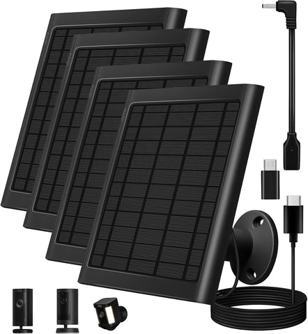 4-Pack 8W Solar Panel Chargers for Ring Cameras with 10FT Cables