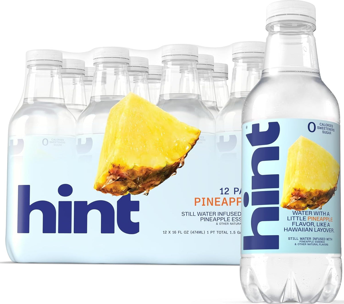 Hint Flavored Water Zero Sugar 0 Calories - Pineapple 16 FL Oz (12 pack)