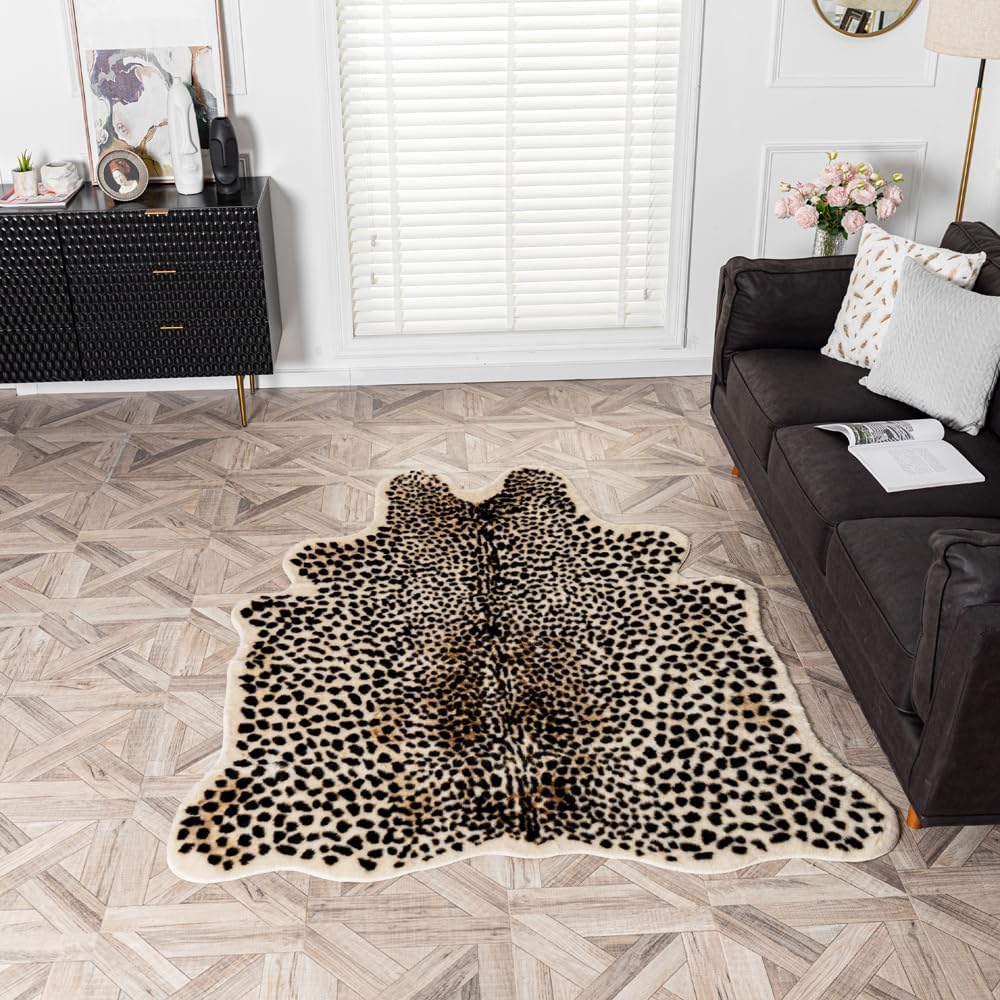 Huichenxing2021FURSTORE Faux Cheetah Area Rug Animals Printed Hide Mats Leopard Faux Hide Area Rug 5.2ft x 6.5ft / 63 x 78.7inch / 160 x 200cm