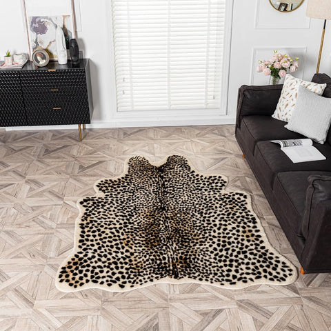 Huichenxing2021FURSTORE Faux Cheetah Area Rug Animals Printed Hide Mats Leopard Faux Hide Area Rug 5.2ft x 6.5ft / 63 x 78.7inch / 160 x 200cm