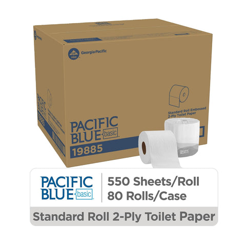 Georgia-Pacific, Pacific Blue Basic 2-Ply Embossed Toilet Paper, 19885, 550 Sheets Per Roll, 80 Rolls Per Case