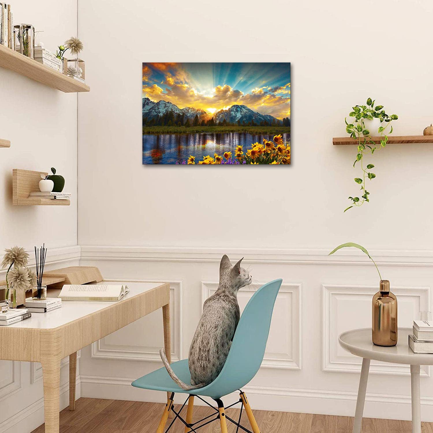 SKASNFAI Grand Teton National Park Wall Art Sunflower Landscape Canvas Mountain Artwork Landscape Print for Living Room Framed (20x30 inch)