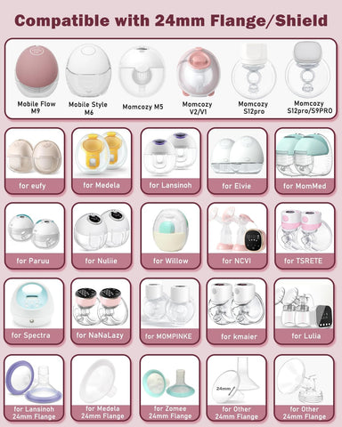 Flange Insert 2PCS 13mm Compatible with Momcozy M9/M6/M5/S12 Pro/V1 Pro/V2 pro, Spectra/Medela/Elvie/NCVI/TSRETE/eufy/Lansinoh/Paruu/MomMed Breast Pump 24mm Shields/Flanges (2pcs-13mm)