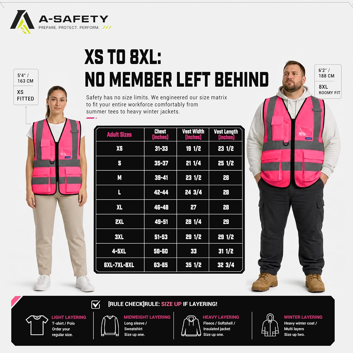 A-SAFETY High Visibility Reflective Vest with Multi-Color, Zipper, Pink, S