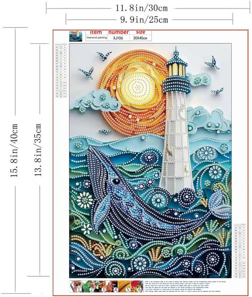 ZQEATRY Moon Lighthouse Special Shape Diamond Art Kits for Adults Beginners,DIY Sea Dolphin Crystal Rhinestones Diamond Painting Kit for Adults,5D Diamond Art Painting for Home Wall Decor 12 X 16inch